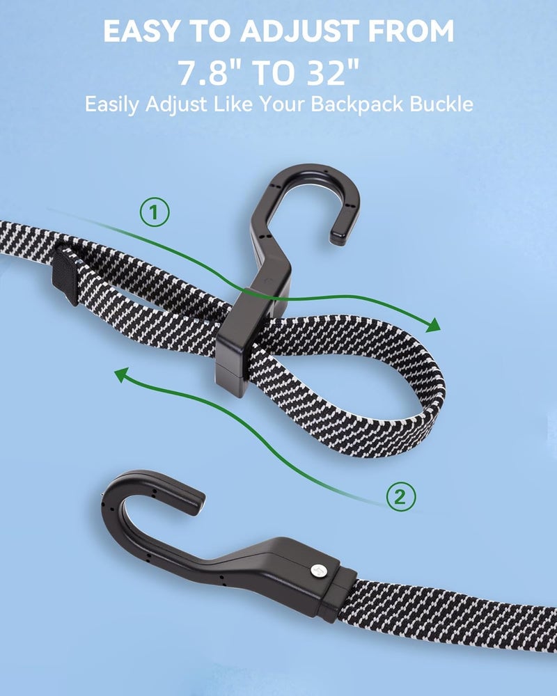 LuckyStraps 6 Pcs 32 Inch Flat Adjustable Bungee Cords with Hooks, 3X Faster to Adjust The Length, Lucky Straps Black Heavy Duty Bungee Straps for Cargo, Bike, Cart, Tent, Truck, Camping, Outdoor, etc Light & heavy use compatible - Image 3