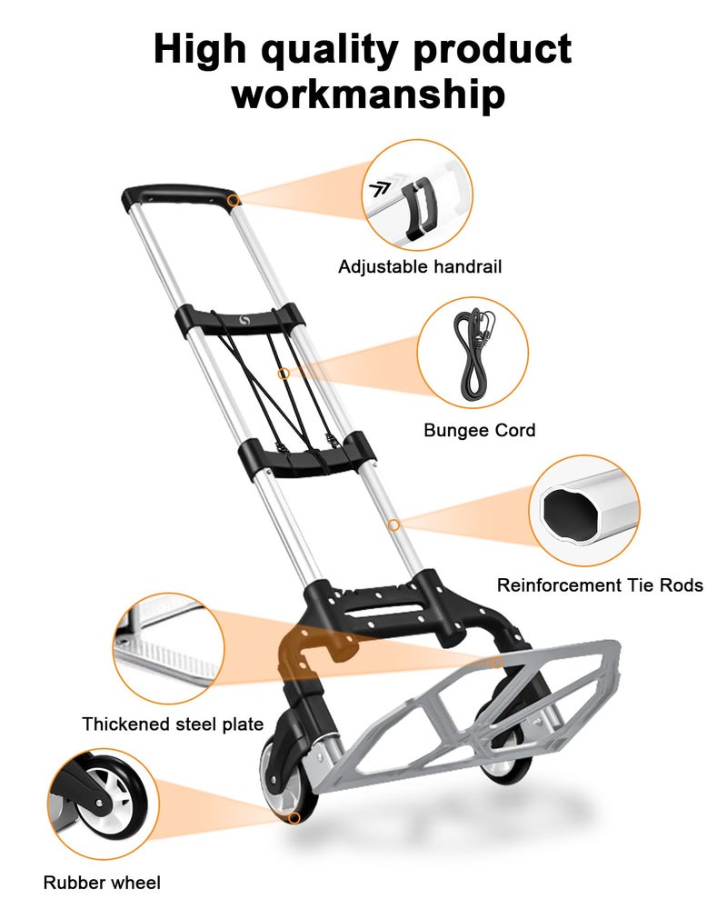 SERVOMASTER Folding Hand Truck, Dolly Cart with Wheels Foldable, Lightweight Aluminum Luggage Cart Portable Collapsible Trolly for Utility Cart, Hand Trucks for Moving Travel Shopping Airport Office - Image 3