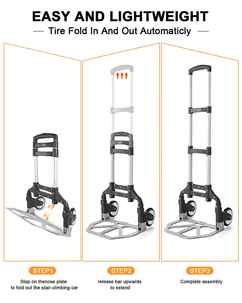 SERVOMASTER Folding Hand Truck, Dolly Cart with Wheels Foldable, Lightweight Aluminum Luggage Cart Portable Collapsible Trolly for Utility Cart, Hand Trucks for Moving Travel Shopping Airport Office - Image 4