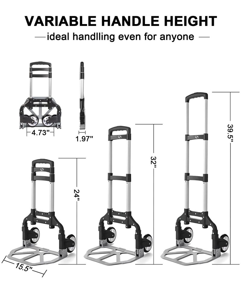 SERVOMASTER Folding Hand Truck, Dolly Cart with Wheels Foldable, Lightweight Aluminum Luggage Cart Portable Collapsible Trolly for Utility Cart, Hand Trucks for Moving Travel Shopping Airport Office - Image 2