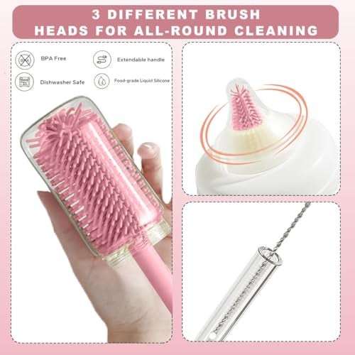 Tony Stark 360° Rotating Silicone Baby Bottle Cleaning Brush & Nipple Cleaner – Ergonomic Handle, Flexible Bristles for Deep Cleaning Narrow & Wide Neck Feeding Bottles (Blue) - Image 5