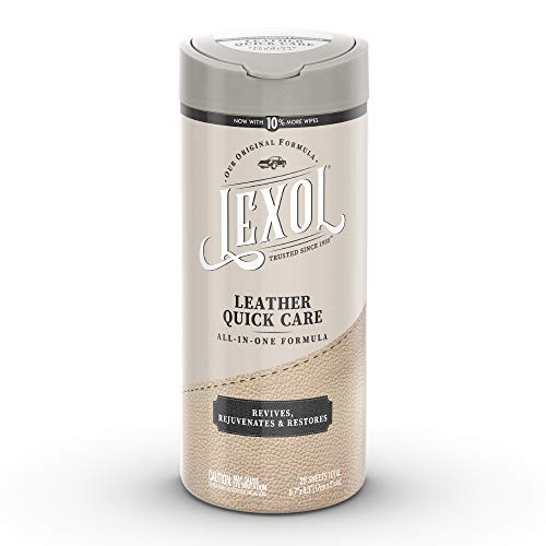 LEXOL ليكسول جميع الجلود رعاية سريعة صيغة شاملة، أفضل منظف ومكيف للجلود، للاستخدام على الملابس الجلدية، الأثاث، داخل السيارات، الأحذية، الحقائب، 28 قطعة من المناديل، E301500100، أبيض - Image 1
