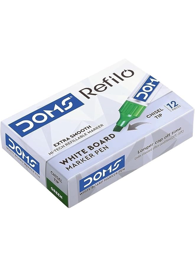 DOMS 8687 12 Piece Set White Board Chisel Tip Marker Pen Green