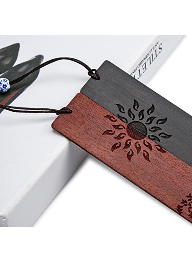 علامة مرجعية خشبية، علامات مرجعية للكتب هدية للرجال والنساء، اكسسوارات علامات الكتب (الشمس والشجرة) - Image 4