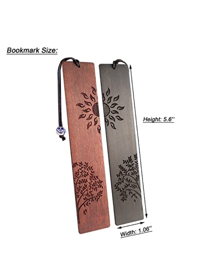 علامة مرجعية خشبية، علامات مرجعية للكتب هدية للرجال والنساء، اكسسوارات علامات الكتب (الشمس والشجرة) - Image 5