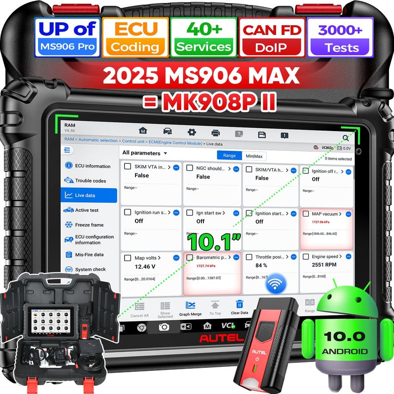 Autel Autel MaxiSys MS906MAX 101 Scanner 2025 MS906 MAX 20 Up of MS906 PRO MP900BT MS908S MK908 OE ECU Coding Bidirectional Diagnostic Scan Tool 3K Active Test 40 Reset Auto Scan 20 CAN FD DoIP