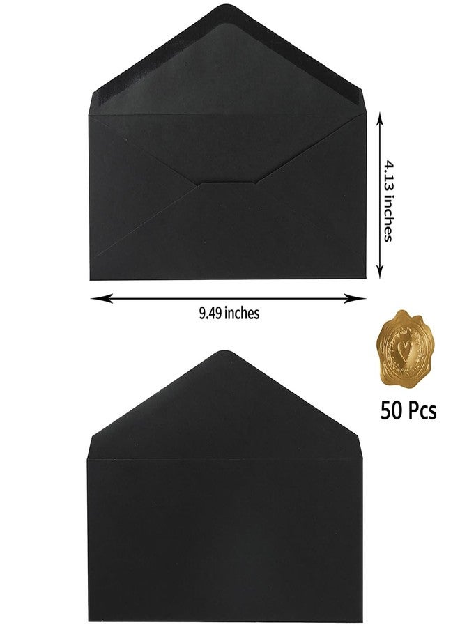 Wishop 50 Pack Black #10 Business Envelopes Standard V Flap Invoices Envelopes for Office Checks, Business Letterhead, Letter Mailing 4.13 x 9.49 Inches (Black) - Image 2