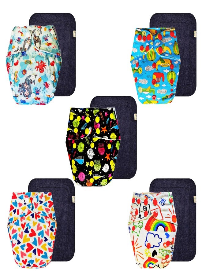 Dumbledo Premium Cloth Diaper with Black Insert (Pack of 5) | Soft & Gentle | Breathable | Adjustable Snaps | Everyday Diapering Essential | 3 Months - 3 Years | Unisex Baby - Image 1