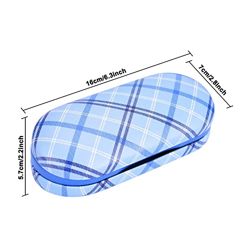 Muf 2 in 1 Contact Lens Case and Glasses Case, Double Sided Design with Mirror, Portable Travel Kit with Tweezer, Remover and Solution Bottle, Blue Plaid - Image 2