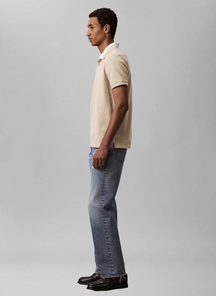 Calvin Klein Jeans White Pepper Contrast Collar Piqué Polo Shirt for Men | Best Price UAE