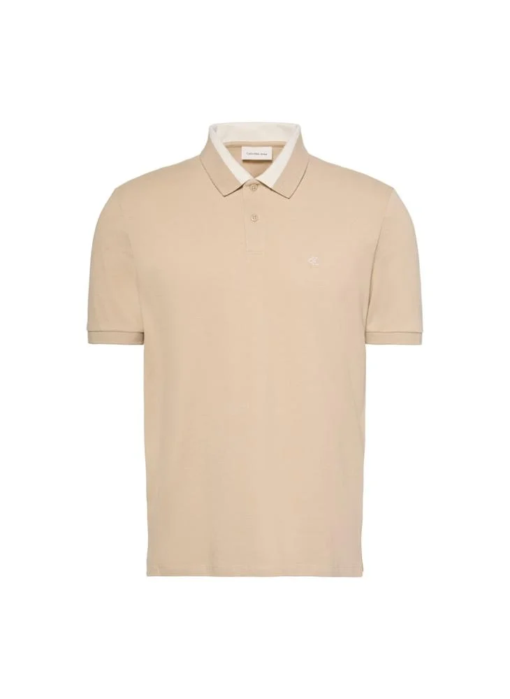 Calvin Klein Jeans White Pepper Contrast Collar Piqué Polo Shirt for Men | Best Price UAE