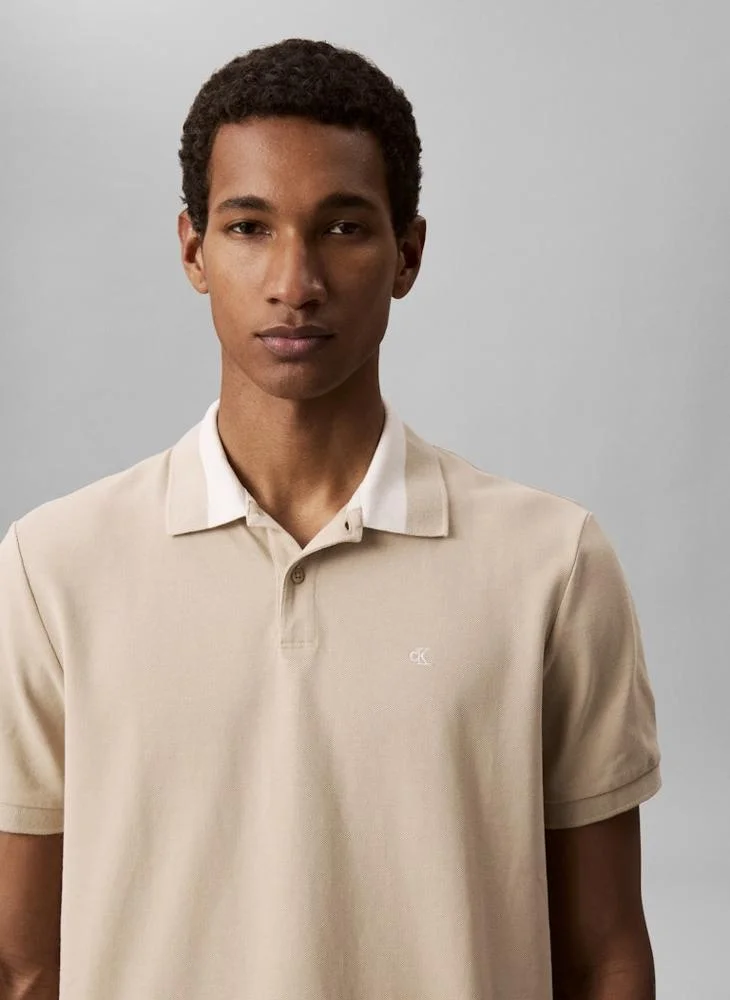 Calvin Klein Jeans White Pepper Contrast Collar Piqué Polo Shirt for Men | Best Price UAE