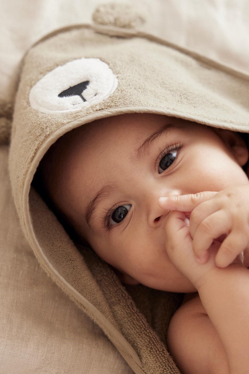 MORI Baby Hooded Bath Towel with Bear Design in Taupe - Unisex Soft Cotton Wrap Cloth for Infants and Newborns - 30 x 30â€ - Image 4