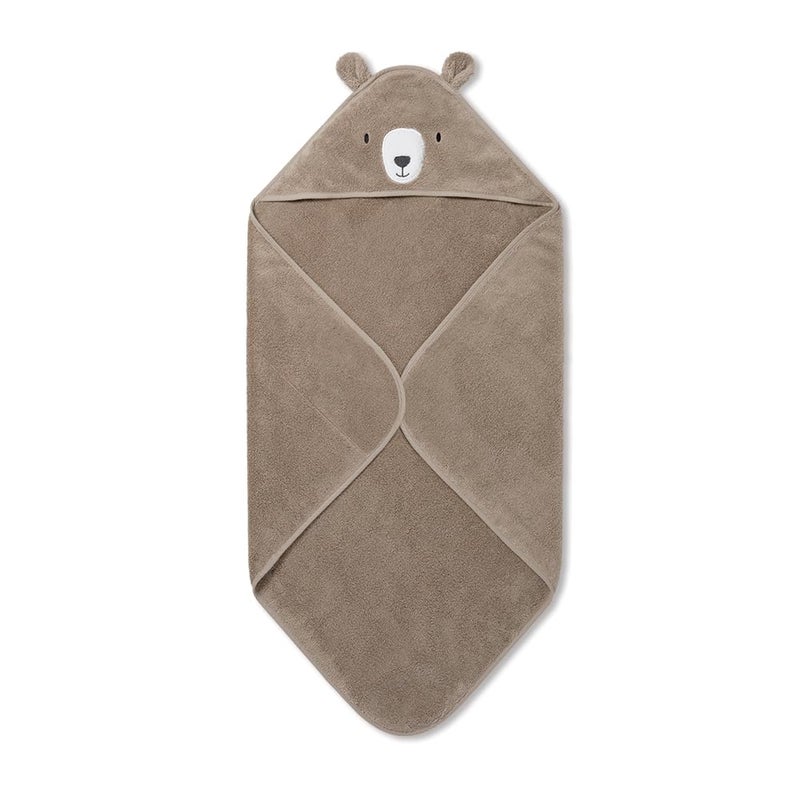 MORI Baby Hooded Bath Towel with Bear Design in Taupe - Unisex Soft Cotton Wrap Cloth for Infants and Newborns - 30 x 30â€ - Image 1