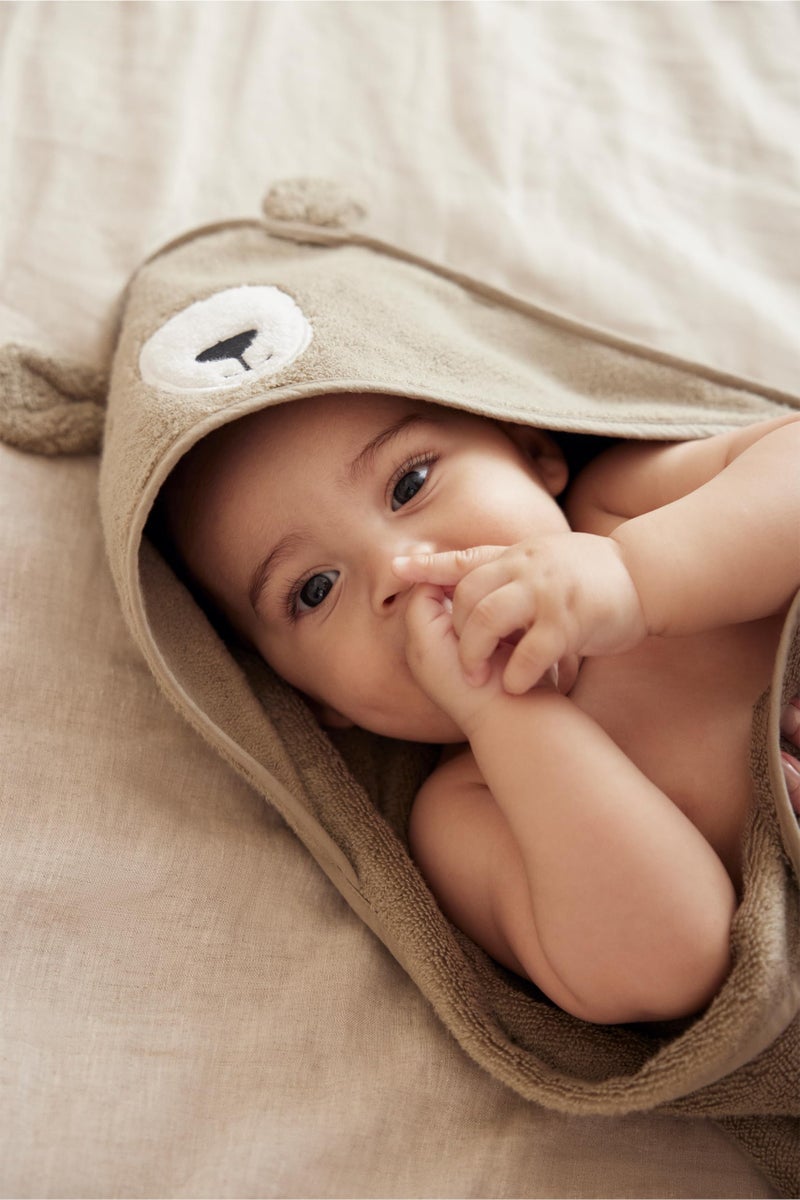 MORI Baby Hooded Bath Towel with Bear Design in Taupe - Unisex Soft Cotton Wrap Cloth for Infants and Newborns - 30 x 30â€ - Image 5
