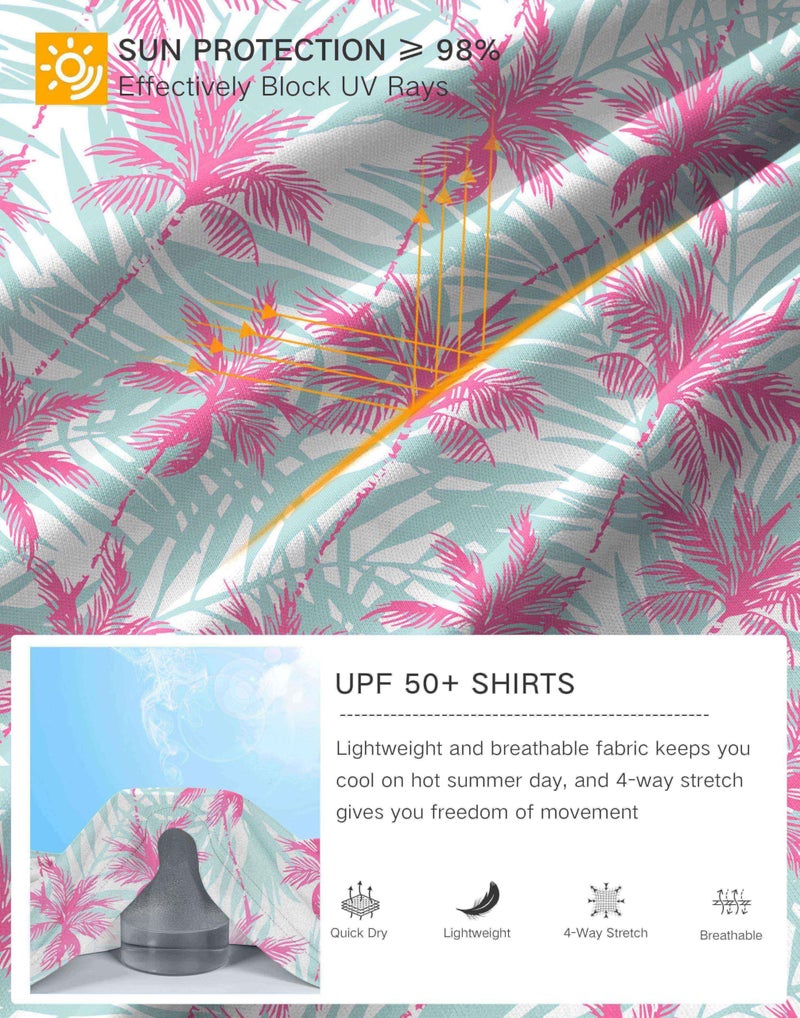 Pudolla Men's Sun Protection Hoodie Shirts UPF 50+ Rash Guard SPF Long Sleeve Fishing Shirt for Men Swim Hiking Boating(Pink Tree Large) - Image 4