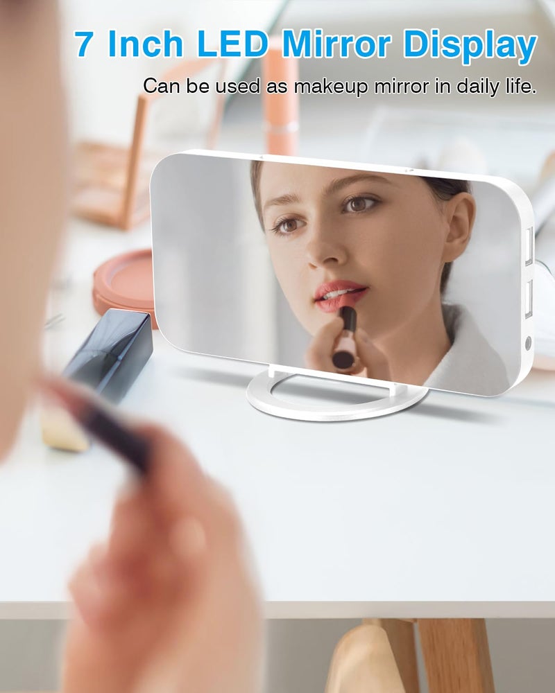 Poeroa ساعة منبه رقمية، 7" ساعة إلكترونية LED مرآة، مع 2 منفذ شحن USB، وضع الغفوة، ضبط تلقائي للسطوع، ساعات حائط مكتبية حديثة لغرف النوم وغرفة المعيشة والمكتب - أبيض - Image 4