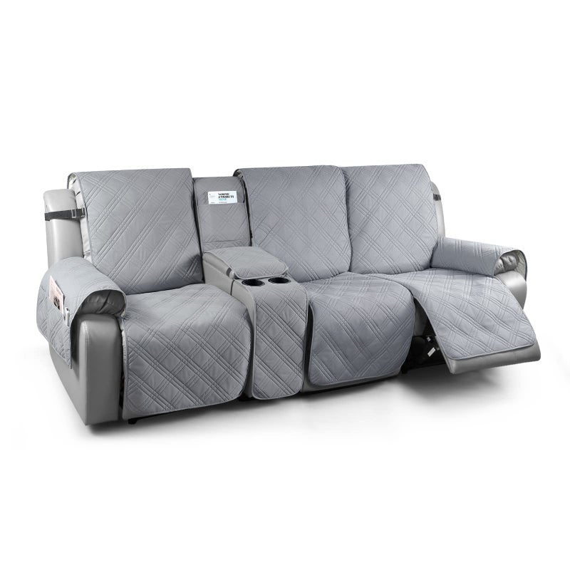 TAOCOCO 100 Waterproof Recliner Couch Covers with Console Sofa Covers for Reclining Sofa 3 Seat with Straps Design Split Recliner Sofa Cover Furniture Pets Kids Protector 3 Seater Gray