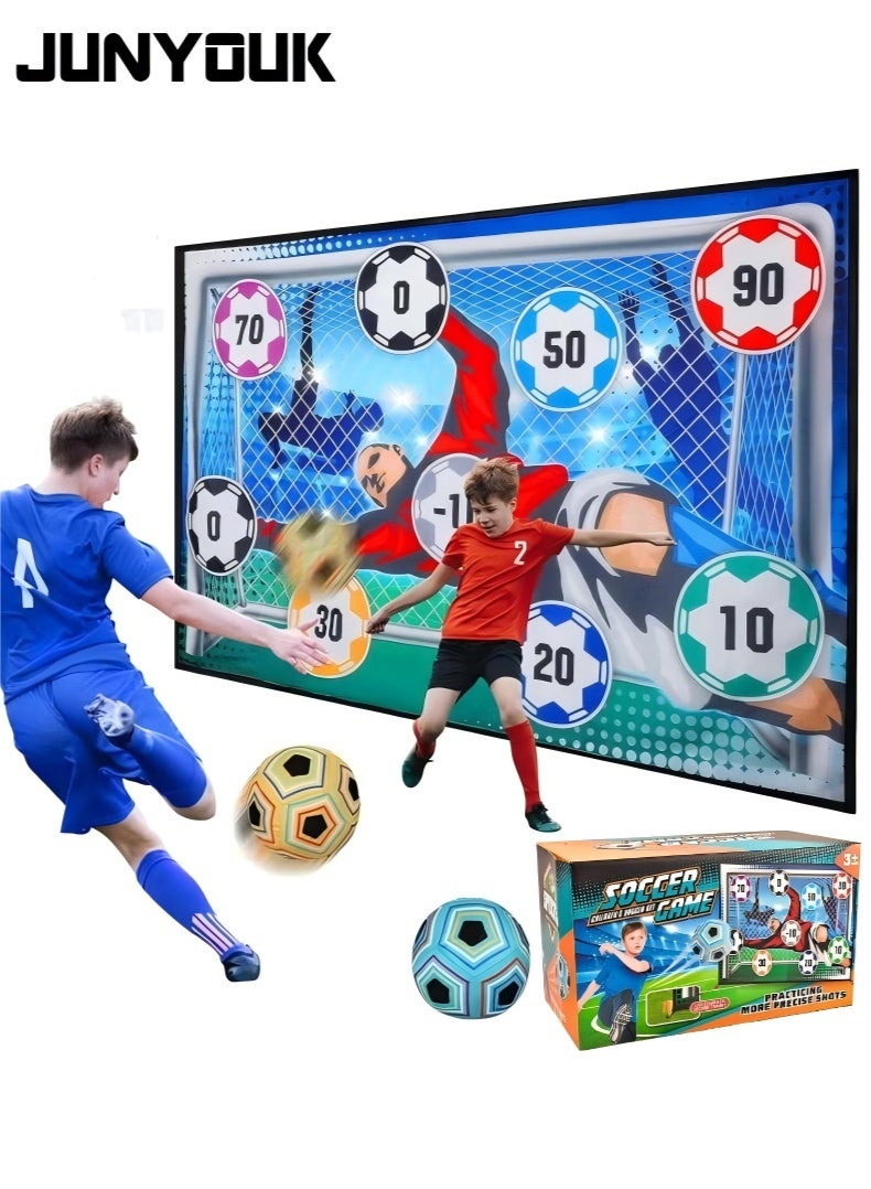 JUNYOUK Kids Soccer Ball, Outdoor Soccer Ball Game for Kids and Adults, Soccer Ball Set with 1 Flannel Soccer Goal, 2 Soccer Balls, 4 Sticky Hooks, 4 Black Ribbons and 2 Ground Stakes - Image 1