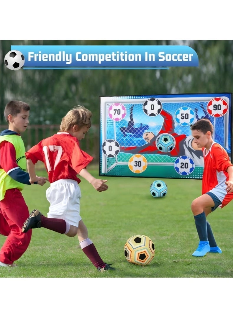 JUNYOUK Kids Soccer Ball, Outdoor Soccer Ball Game for Kids and Adults, Soccer Ball Set with 1 Flannel Soccer Goal, 2 Soccer Balls, 4 Sticky Hooks, 4 Black Ribbons and 2 Ground Stakes - Image 2