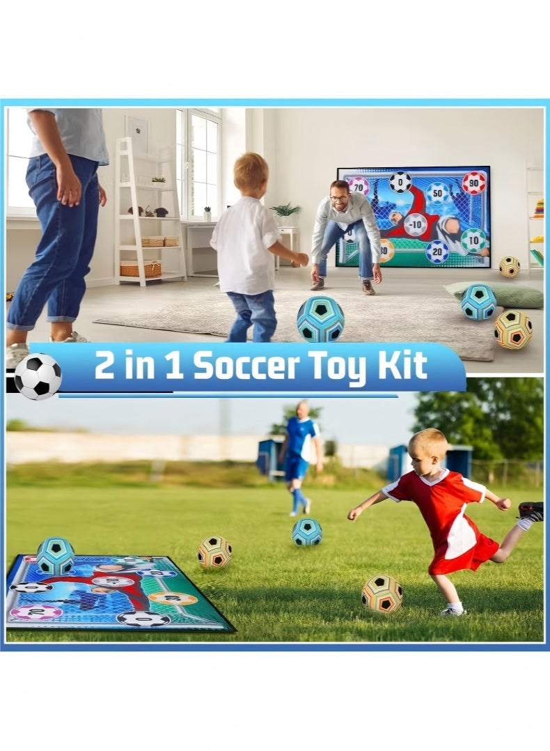 JUNYOUK Kids Soccer Ball, Outdoor Soccer Ball Game for Kids and Adults, Soccer Ball Set with 1 Flannel Soccer Goal, 2 Soccer Balls, 4 Sticky Hooks, 4 Black Ribbons and 2 Ground Stakes - Image 4