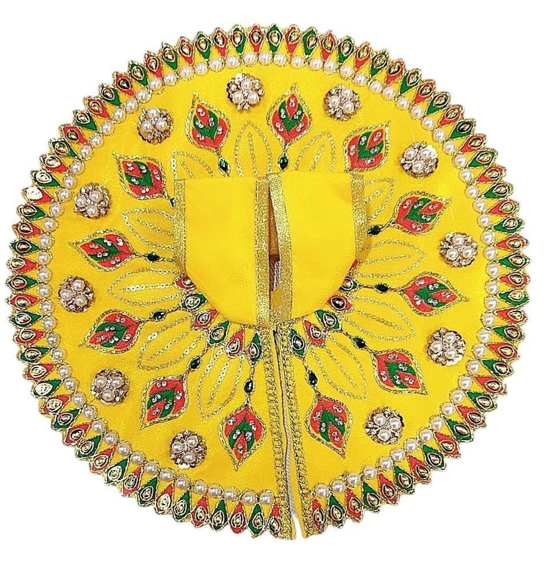 Partish Laddu Gopal Dress Size 1 l Ladoo Gopal Dress l Kanha Ji Dress |Thakur Ji Poshak Size 0 1 2 3 4 5 6 (Red & Yellow) - Image 5