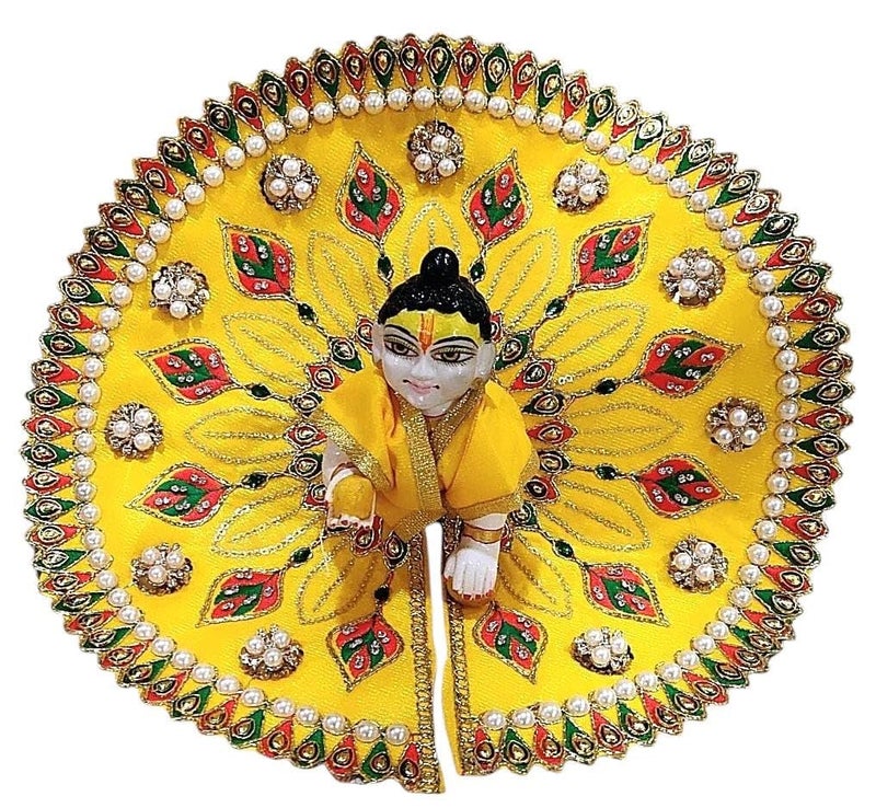 Partish Laddu Gopal Dress Size 1 l Ladoo Gopal Dress l Kanha Ji Dress |Thakur Ji Poshak Size 0 1 2 3 4 5 6 (Red & Yellow) - Image 3