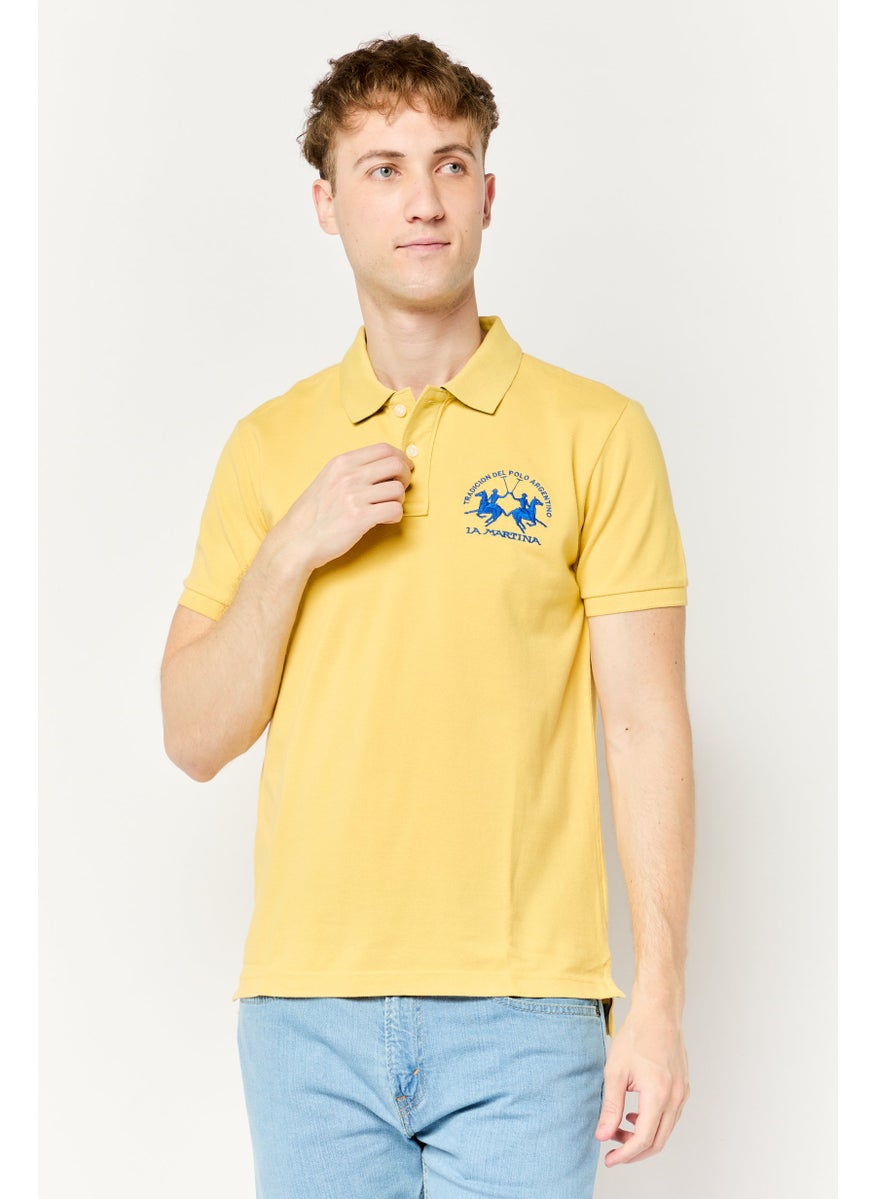 La Martina Men Regular Fit Embroidered Logo Short Sleeves Polo Shirt, Yellow  - Image 1