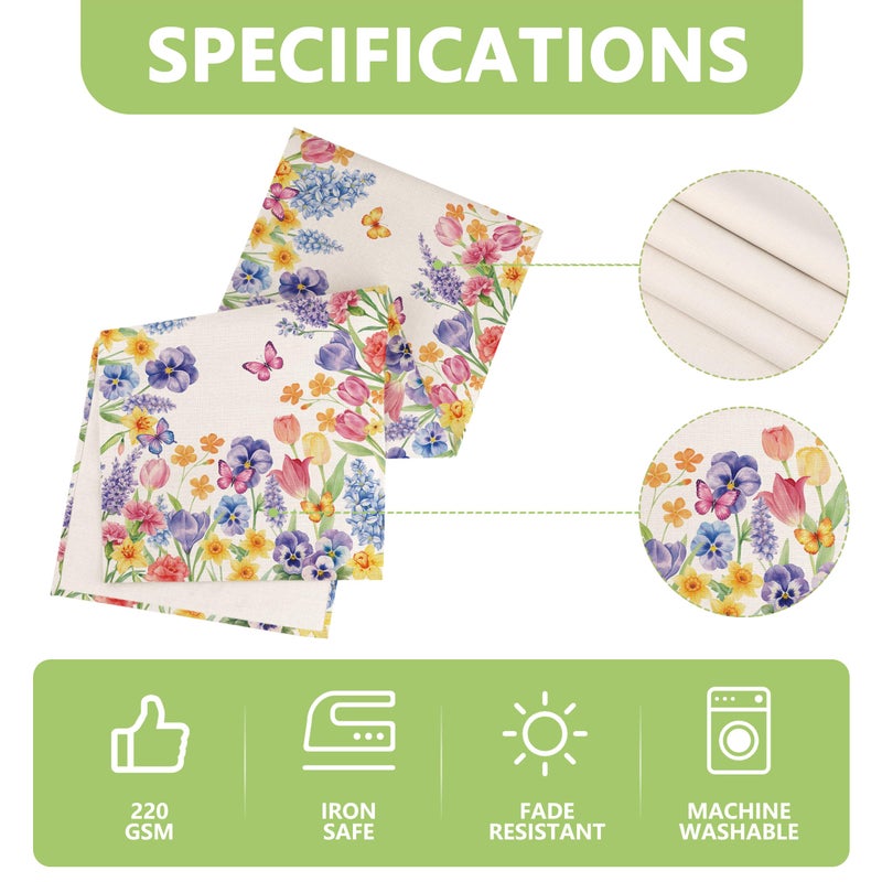 Siilues Spring Table Runner, Colorful Floral Butterfly Wild Flower Spring Runner for Table Watercolor Seasonal Summer Holiday Home Party Decor Kitchen Dining Table Decorations 13x72 Inch - Image 5