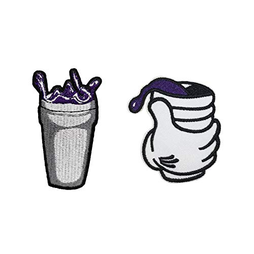 CutePatch Hand with Purple Drank Double Cup Embroidered Iron on sew on Patches