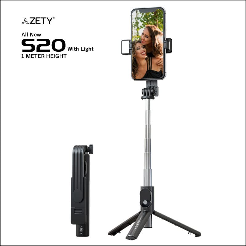 Zety (S20) 40 Inch / 103cm Extendable Selfie Stick Tripod with Finger Print Style Bluetooth Remote Control & LED Light | Multi Purpose Selfie Stick Cum Phone Tripod | Selfie Stick Tripods - Image 3