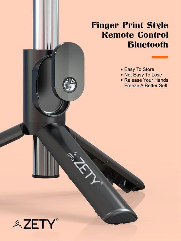 Zety (S20) 40 Inch / 103cm Extendable Selfie Stick Tripod with Finger Print Style Bluetooth Remote Control & LED Light | Multi Purpose Selfie Stick Cum Phone Tripod | Selfie Stick Tripods - Image 5
