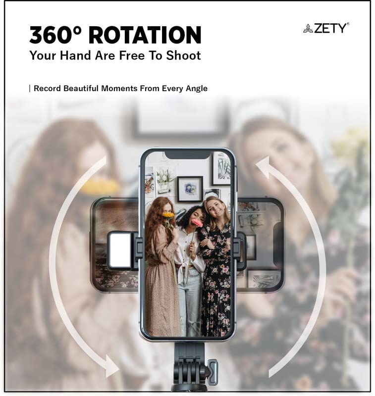 Zety (S20) 40 Inch / 103cm Extendable Selfie Stick Tripod with Finger Print Style Bluetooth Remote Control & LED Light | Multi Purpose Selfie Stick Cum Phone Tripod | Selfie Stick Tripods - Image 2