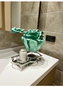 Maison Avf Dekor Artificial Eva Rose Wireless Table Lamp Colored Top Water Green-Bottom Silver (9V Battery 75-90 Hours)  - Image 1