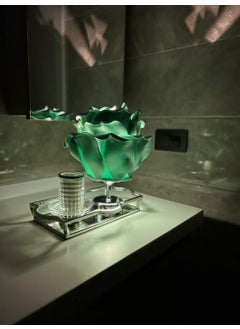 Maison Avf Dekor Artificial Eva Rose Wireless Table Lamp Colored Top Water Green-Bottom Silver (9V Battery 75-90 Hours)  - Image 2