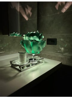Maison Avf Dekor Artificial Eva Rose Wireless Table Lamp Colored Top Water Green-Bottom Silver (9V Battery 75-90 Hours)  - Image 3