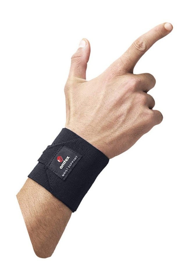 omtex Adjustable Velcro Elasticized-Fabric Wrist Support, Men's Free Size (Black)