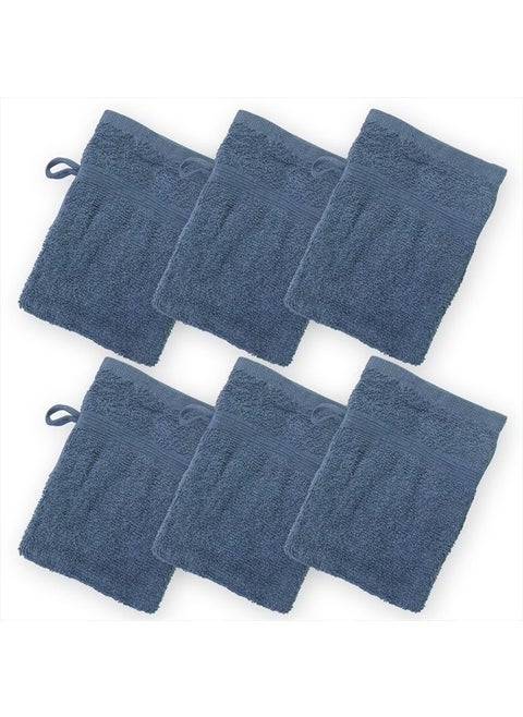 High Rise Stripe 6 Pack 6 x 8.5 Wash Mitt Set, Low Twist, Highly Absorbent, Gentle Hand and Face Cloth, European Style with Loop, Indigo