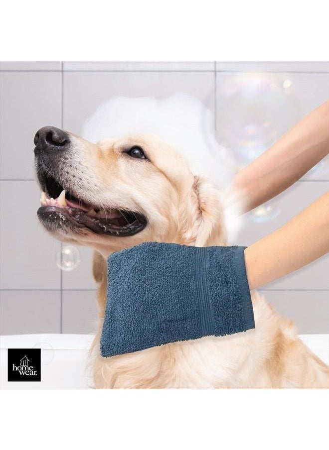 Homewear - High Rise Stripe 6 Pack 6 x 8.5 Wash Mitt Set, Low Twist, Highly Absorbent, Gentle Hand and Face Cloth, European Style with Loop, Indigo - Image 1