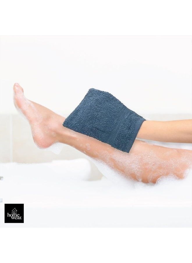 Homewear - High Rise Stripe 6 Pack 6 x 8.5 Wash Mitt Set, Low Twist, Highly Absorbent, Gentle Hand and Face Cloth, European Style with Loop, Indigo - Image 1