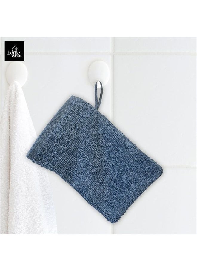 Homewear - High Rise Stripe 6 Pack 6 x 8.5 Wash Mitt Set, Low Twist, Highly Absorbent, Gentle Hand and Face Cloth, European Style with Loop, Indigo - Image 1