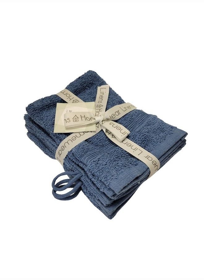 Homewear - High Rise Stripe 6 Pack 6 x 8.5 Wash Mitt Set, Low Twist, Highly Absorbent, Gentle Hand and Face Cloth, European Style with Loop, Indigo - Image 1