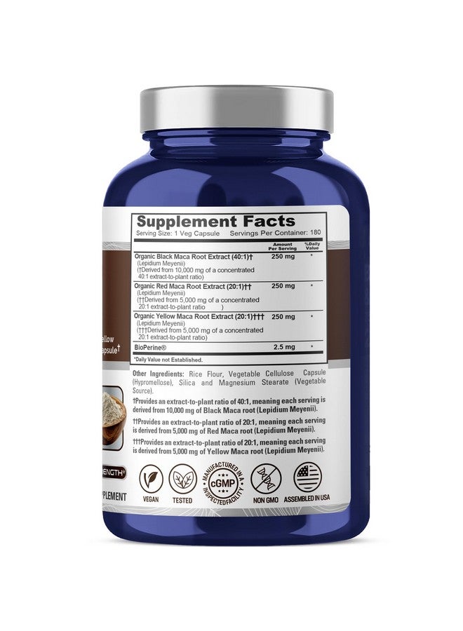 NusaPure نوسابور ماكا جذر أسود، أحمر، أصفر 20,000 ملغ - 180 كبسولة نباتية (نباتية، غير معدلة وراثيًا، خالية من الغلوتين) بيوبيرين - Image 2
