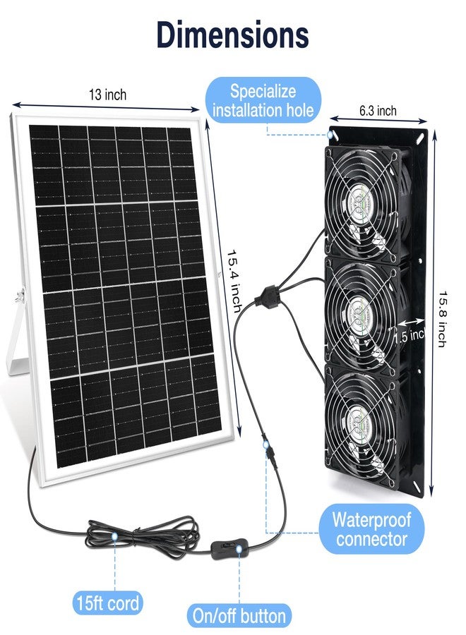 Fanspex Solar 3 Fan Kit, 25W Solar Panel Powered Exhaust Fan for Outdoor Chicken Coop, Greenhouse & Shed, Intake or Exhaust Air for Cooling, IP67 Waterproof, 3500RPM, 16ft Cord - Image 3