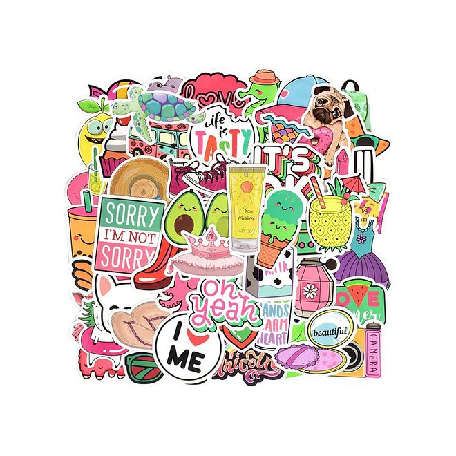 Essen Waterproof Beach Style Stickers Set - Vinyl PVC, Sun-Proof, for Laptops, Skateboards, Cases - 50pcs - Image 1