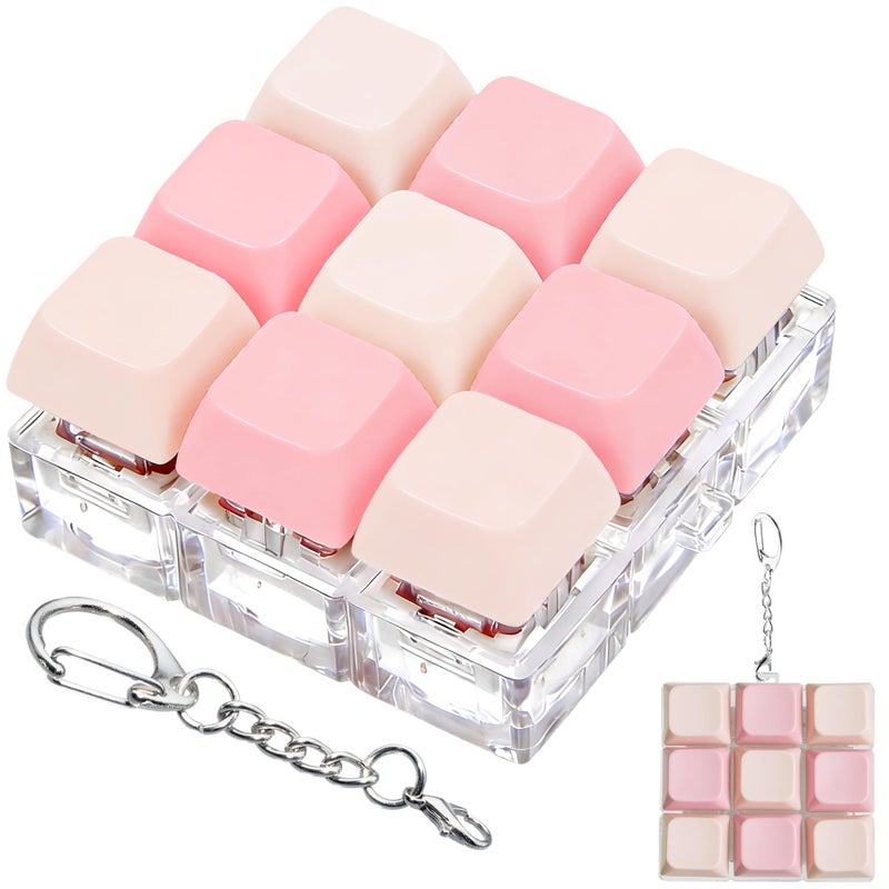 ILHSTY Keyboard Fidget Toy Clicker Fidget Keychain 9in1 Stress Relief Desk Toys Decompression Button Keyboard with Removable Keycaps Anxiety Relief Valentines Day Gifts for Adult 2 ColorMix Pink - Image 3