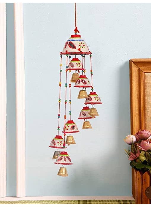 ADITYA IMPEX ADITYA IMPEX Handicraft rajasthane Wooden Colored Bells Desing Decorative showpice Wind Chimes for Home Balcony Garden Positive Energy Home Decor Hanging Long Bells 7 BellsSet of 1 Piece White  - Image 2