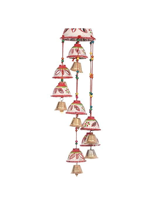 ADITYA IMPEX ADITYA IMPEX Handicraft rajasthane Wooden Colored Bells Desing Decorative showpice Wind Chimes for Home Balcony Garden Positive Energy Home Decor Hanging Long Bells 7 BellsSet of 1 Piece White  - Image 1