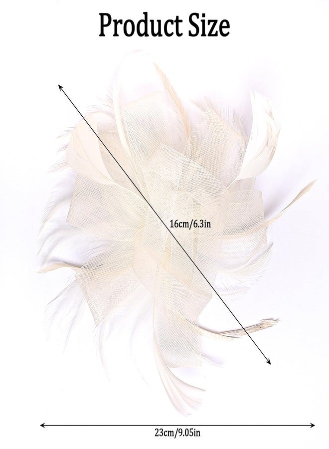 Gvhntk 5Pcs Fascinator Hat for Womens Headpiece Tea Party with Pearl Lace Gloves Set 20s Vintage Hair Accessories for Wedding (Polyester, Beige) - Image 3