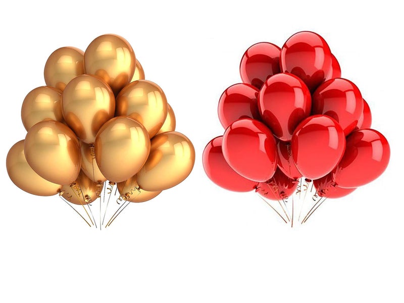 Vail Creations MADE IN INDIA 10inch Metallic Balloons for Birthday Decoration/Anniversary Party Decoration(Gold + Red,Pack of 200) - Image 1